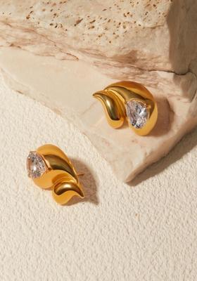 18K Gold Plated Waterproof Anti Tarnish Double Teardrop Zircon Stud Earrings