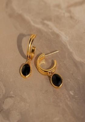 Gold Plated Waterproof Anti Tarnish Black Gemstone Drop Earrings