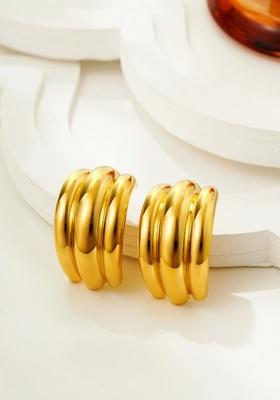 18K Gold Plated Waterproof Anti Tarnish Chunky Ribbed Curved Half Hoops