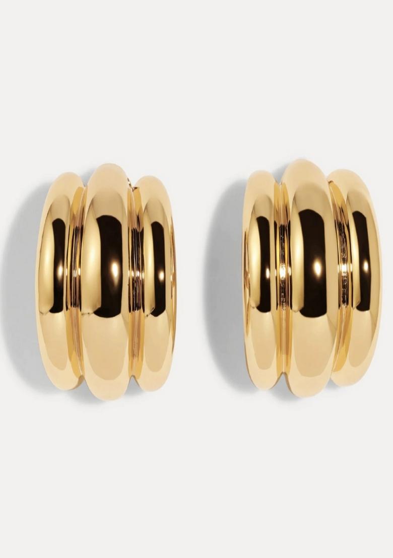 18K Gold Plated Waterproof Anti Tarnish Chunky Ribbed Curved Half Hoops - Indya