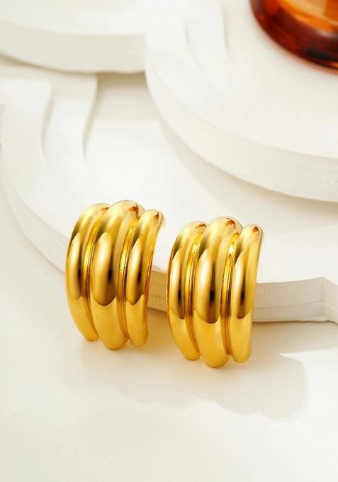 18K Gold Plated Waterproof Anti Tarnish Chunky Ribbed Curved Half Hoops