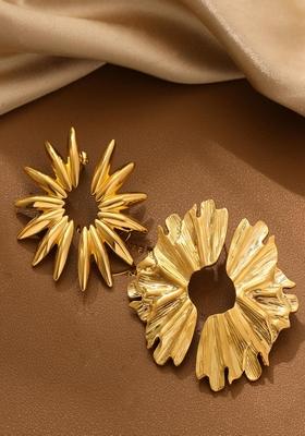 18K Gold Plated Waterproof Anti Tarnish Chunky Ruffled Wing Stud Earrings