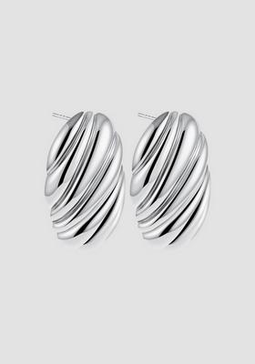 18K Silver Plated Waterproof Anti Tarnish Chunky Ribbed Oval Stud Earrings