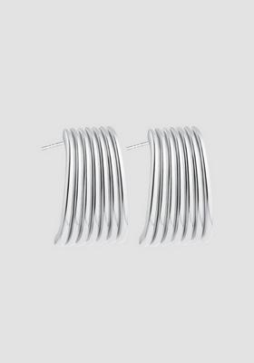 18K Silver Plated Waterproof Anti Tarnish Chunky Ribbed Curved Half Hoops