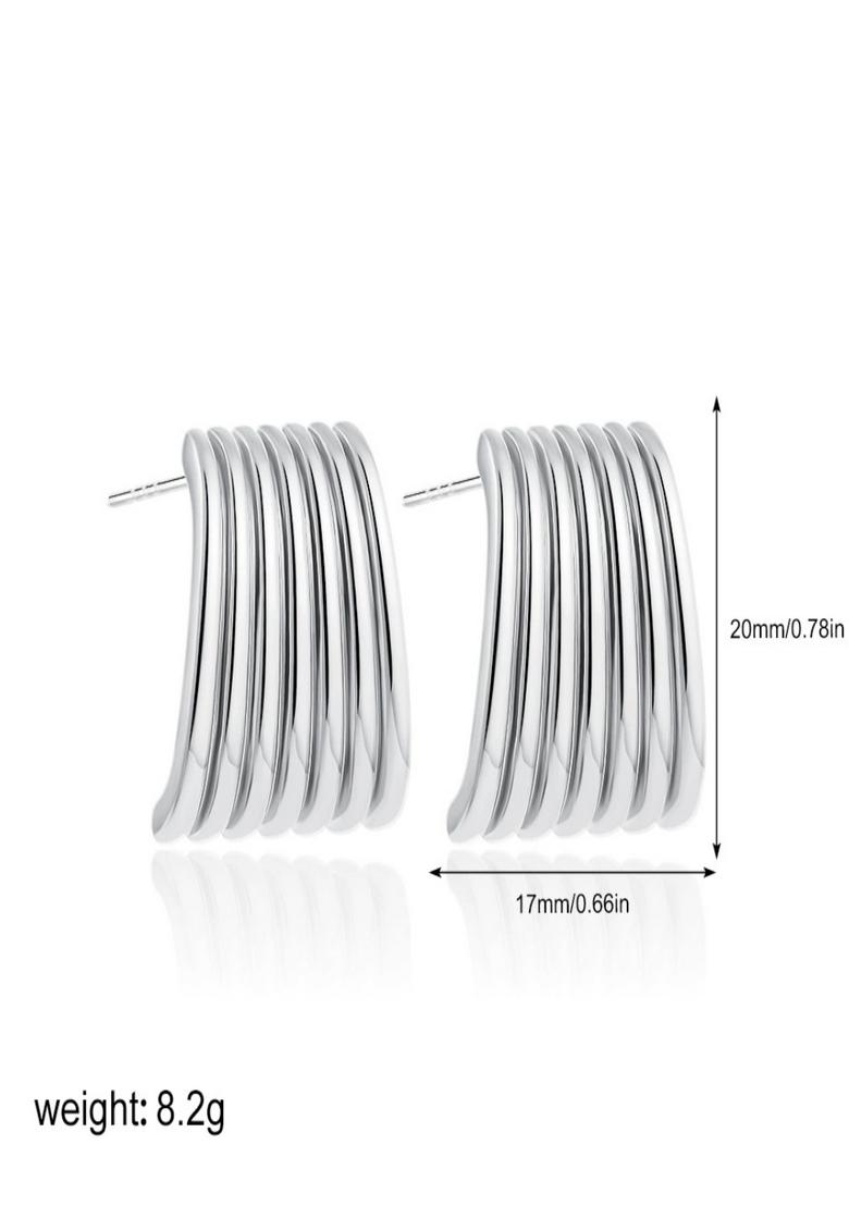 18K Silver Plated Waterproof Anti Tarnish Chunky Ribbed Curved Half Hoops - Indya