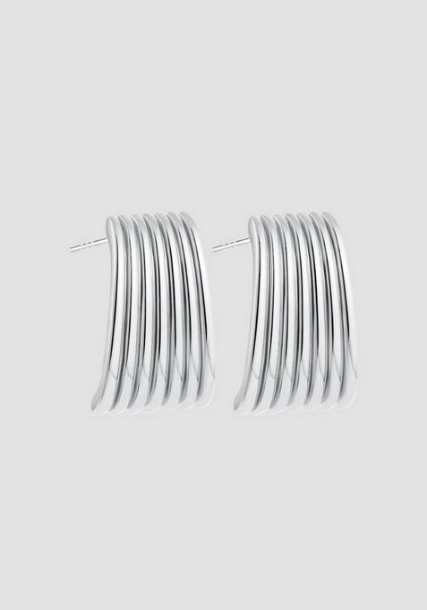 18K Silver Plated Waterproof Anti Tarnish Chunky Ribbed Curved Half Hoops