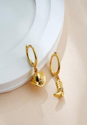 18K Gold Plated Waterproof Anti Tarnish Dainty Boot And Hat Drop Earrings