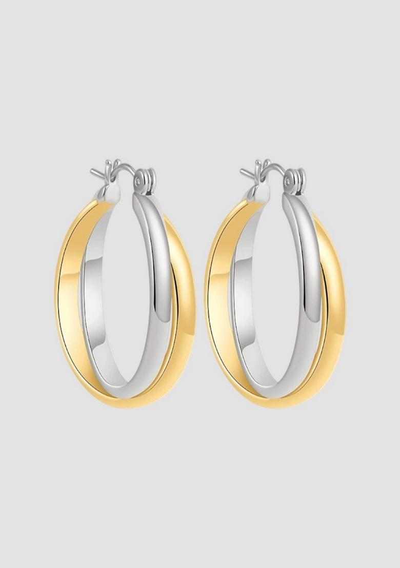 18K Plated Two Toned Waterproof Anti Tarnish Twisted Hoops Earrings - Indya