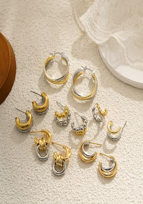 18K Plated Two Toned Waterproof Anti Tarnish Twisted Hoops Earrings