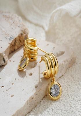 18K Gold Plated Waterproof Anti Tarnish Triple Layered Hoop Zircon Drop Earrings