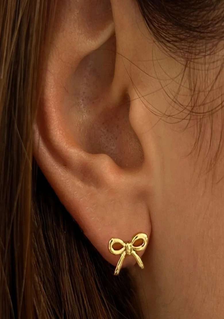 18K Gold Plated Waterproof Anti Tarnish Minimal Dianty Bow Stud Earrings - Indya