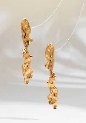Gold Plated Anti Tranish Chunky Hammered Textured Statement Drop Earrings
