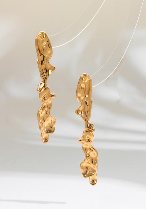Gold Plated Anti Tranish Chunky Hammered Textured Statement Drop Earrings