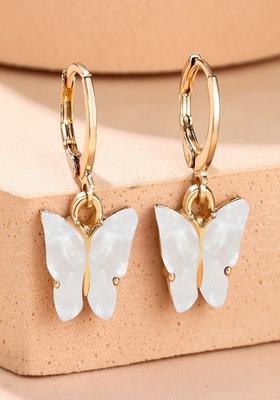 14K Gold Plated Anti Tarnish Dainty White Butterfly Drop Earrings