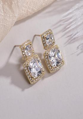 14K Gold Plated Anti Tarnish White Zircon Drop Stud Earrings