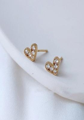 14K Gold Plated Anti Tarnish Minimal Zircon Heart Stud Earrings