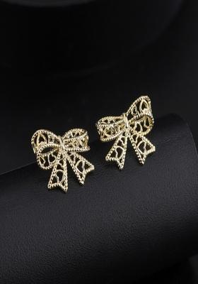 14K Gold Plated Anti Tarnish Dainty Minimal Bow Stud Earrings