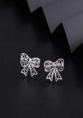 14K Silver Plated Anti Tarnish Dainty Minimal Bow Stud Earrings