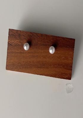 Silver Plated Minimal Small 6Mm White Pearl Stud Earrings