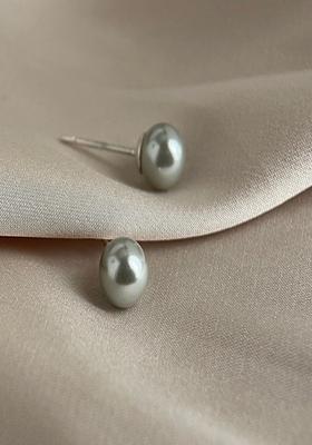 Silver Plated Minimal Small 6Mm Grey Pearl Stud Earrings