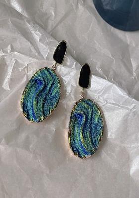 14K Gold Plated Anti Tarnish Party Wear Blue Statement Resin Earrings