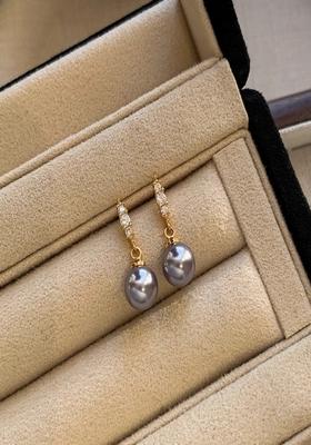 14K Gold Plated Anti Tarnish Dianty Purple Pearl Drop Earrings