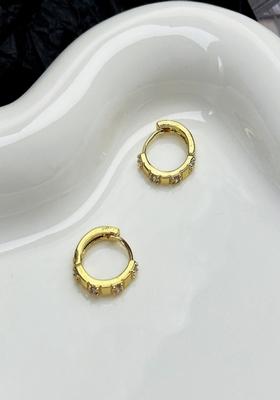14K Gold Plated Anti Tarnish Minimal Zircon Huggie Hoop Earrings