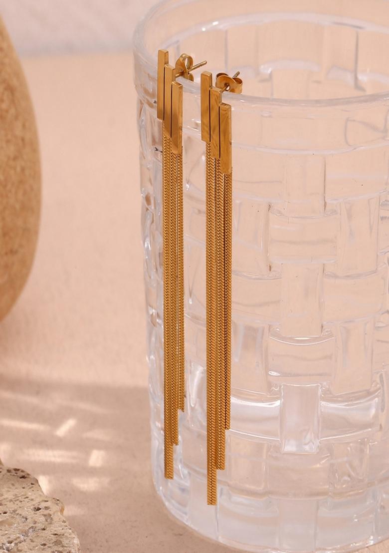 18K Gold Plated Waterproof Antitarnish Long Tassel Drop Earring - Indya