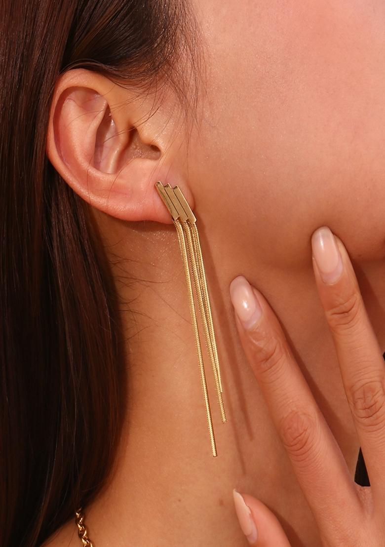 18K Gold Plated Waterproof Antitarnish Long Tassel Drop Earring - Indya