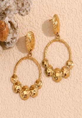 18K Gold Plated Waterproof Antitarnish Hammered Oval Drop Earrings