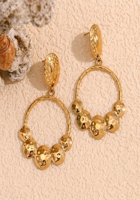 18K Gold Plated Waterproof Antitarnish Hammered Oval Drop Earrings