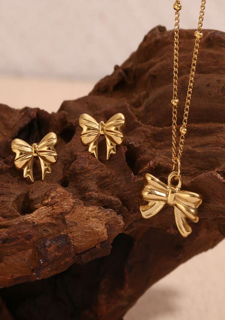18K Gold Plated Waterproof Antitarnish Small Bow Stud Earrings - Indya