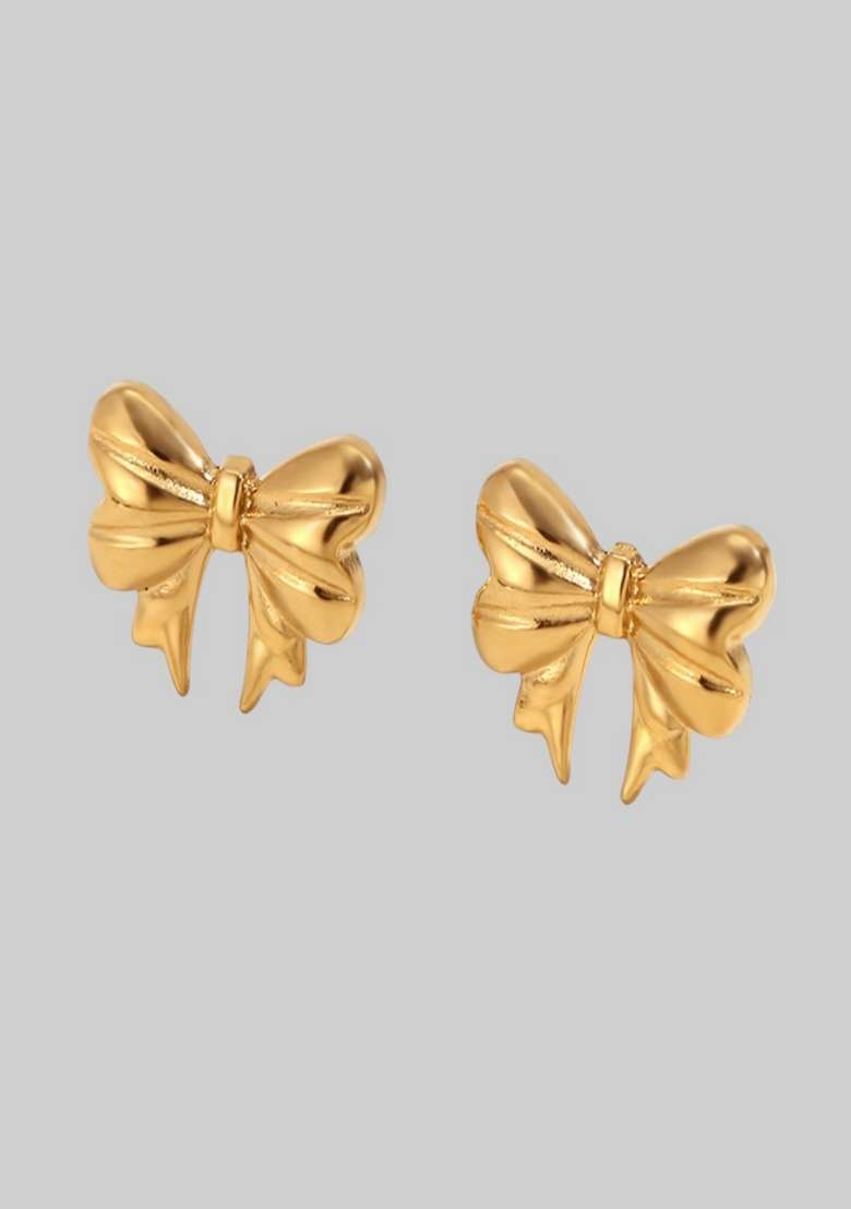 18K Gold Plated Waterproof Antitarnish Small Bow Stud Earrings - Indya