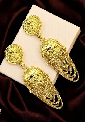 Gold Plated Ornate Layered Jhumka Earrings