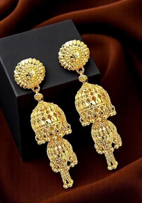 Gold Plated Double Layered Umbrella Jhumka Earrings