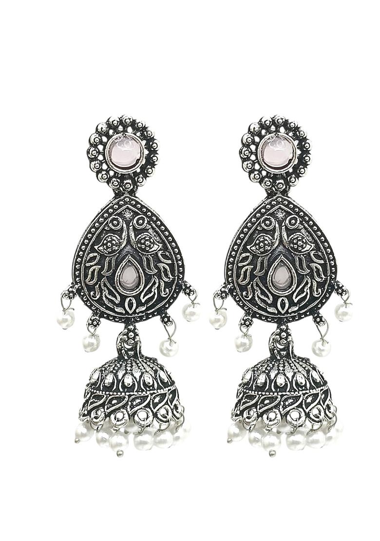 Silver Oxidised Drop Jhumka Earrings