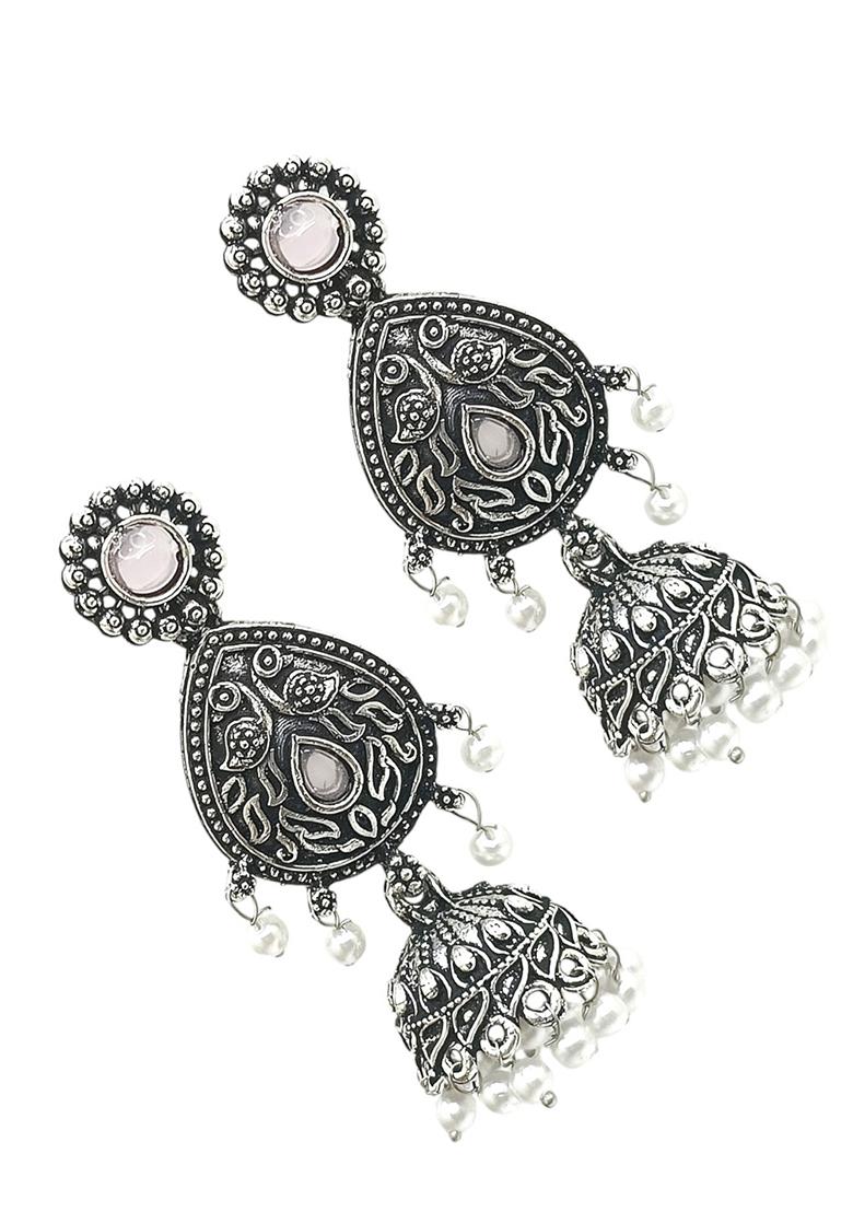 Silver Oxidised Drop Jhumka Earrings