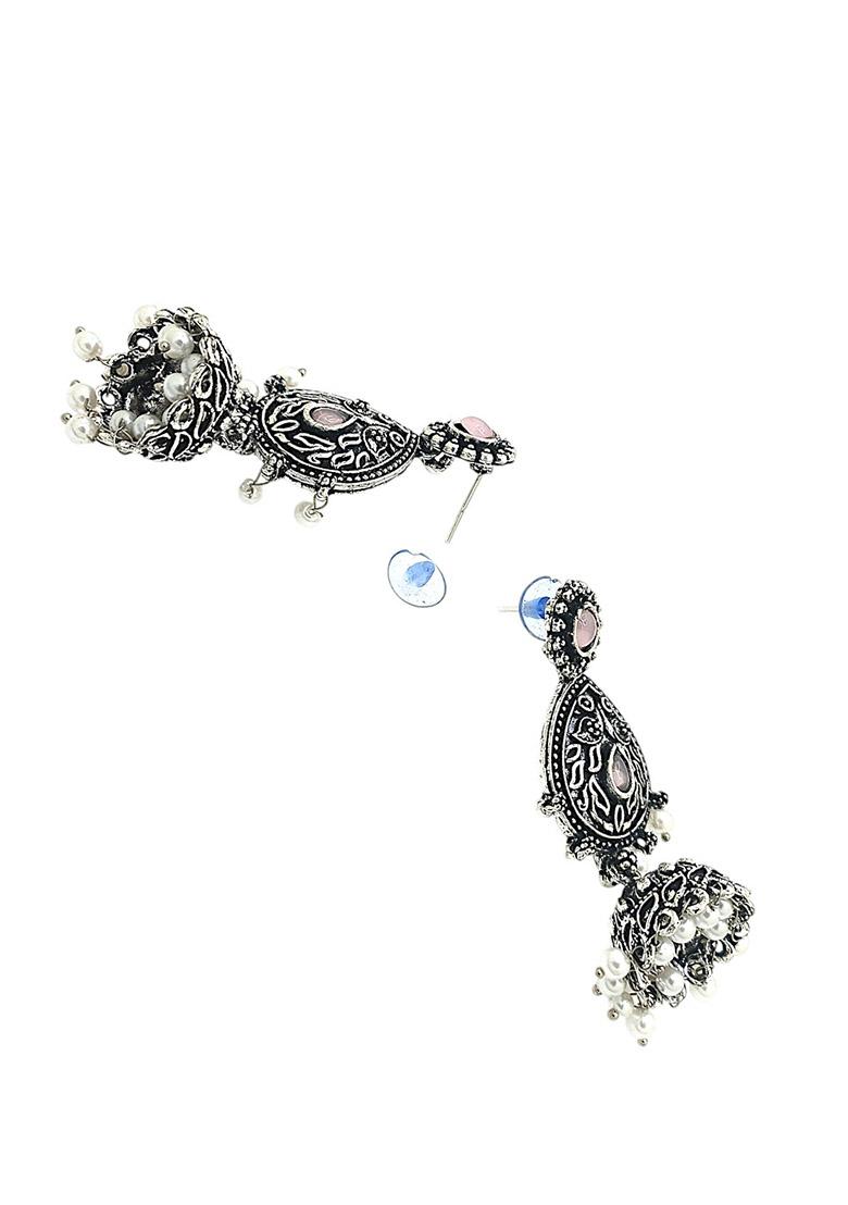 Silver Oxidised Drop Jhumka Earrings