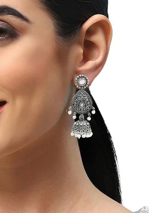 Silver Oxidised Drop Jhumka Earrings