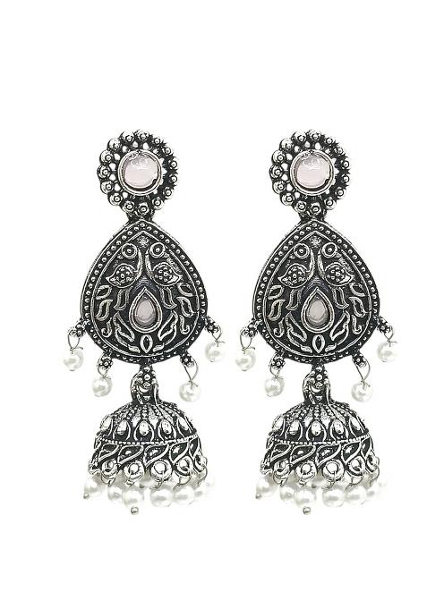 Silver Oxidised Drop Jhumka Earrings