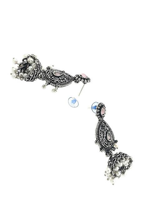 Silver Oxidised Drop Jhumka Earrings