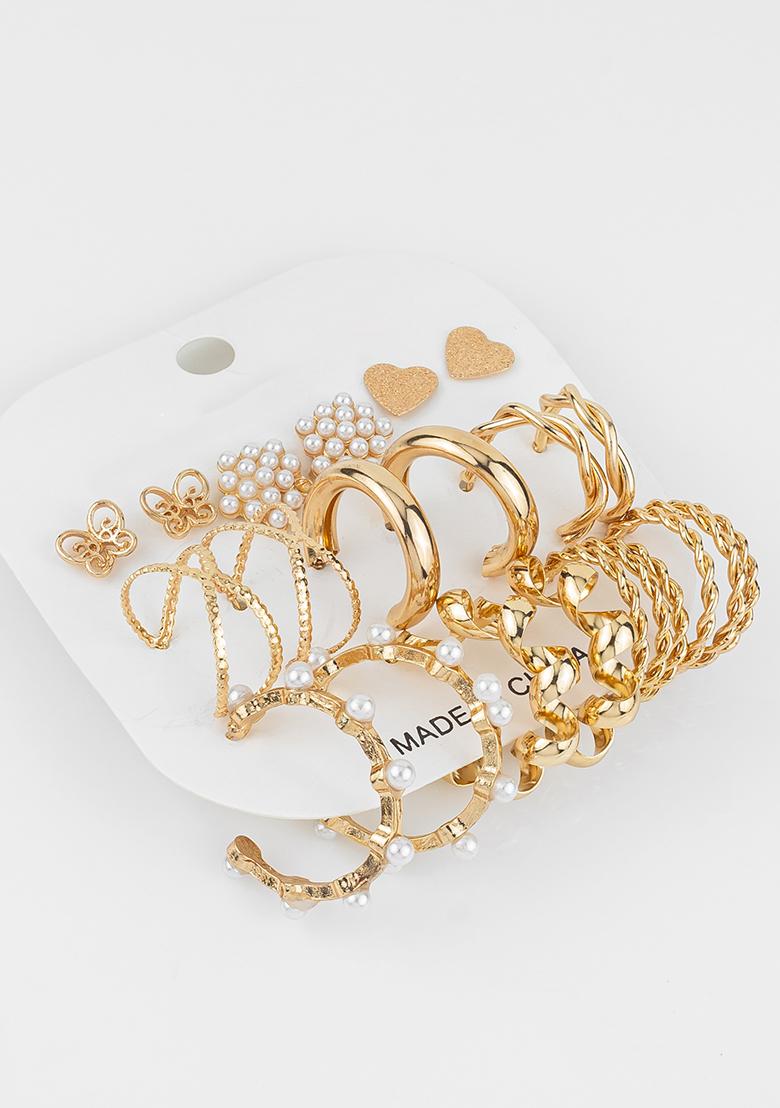 Golden Gold No Stone Earrings - Indya