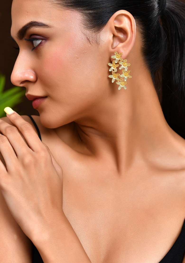 18K Gold Plated Floral Designer Earrings - Indya