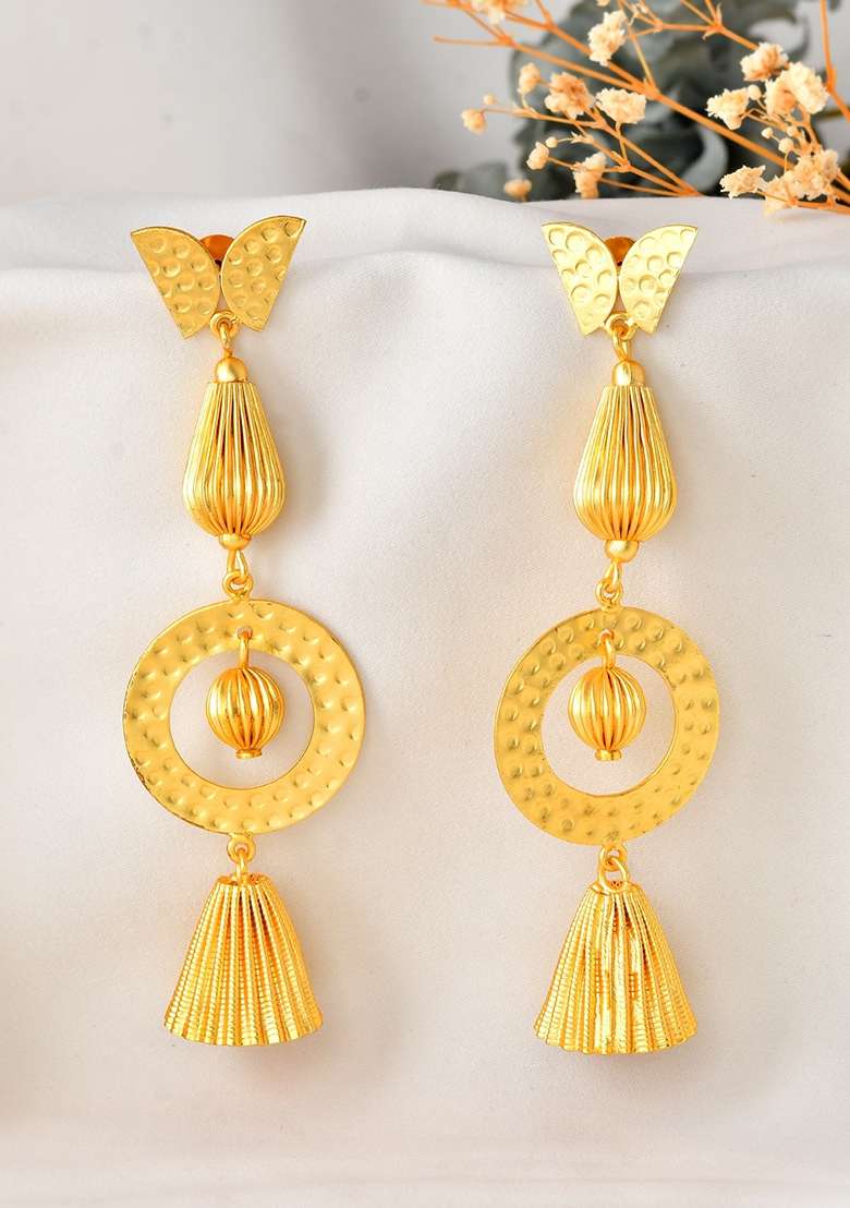 18K Gold Plated Designer Anti Tarnish Big Drop Earrings - Indya