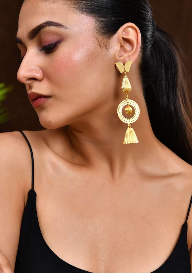 18K Gold Plated Designer Anti Tarnish Big Drop Earrings - Indya