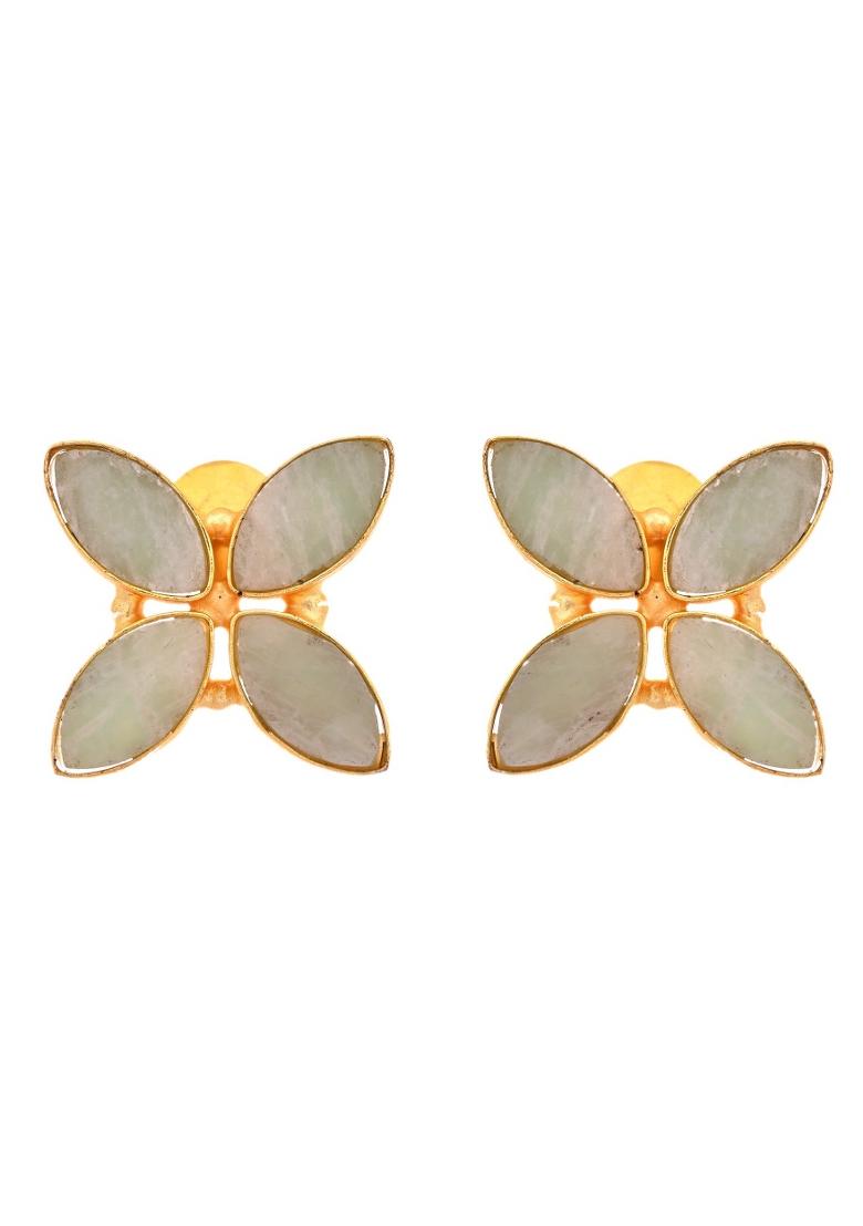 18K Gold Plated Teal Stone Studded Floral Stud Earrings