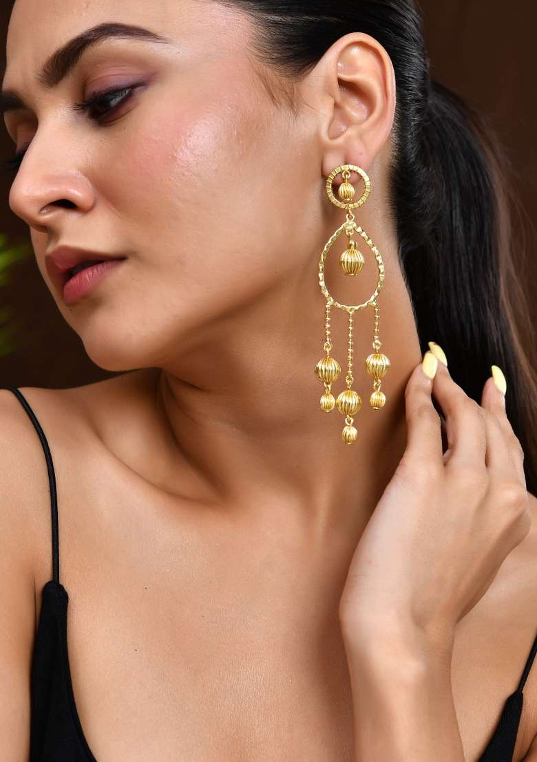 18K Gold Plated Elegant Anti Tarnish Big Drop Earrings - Indya