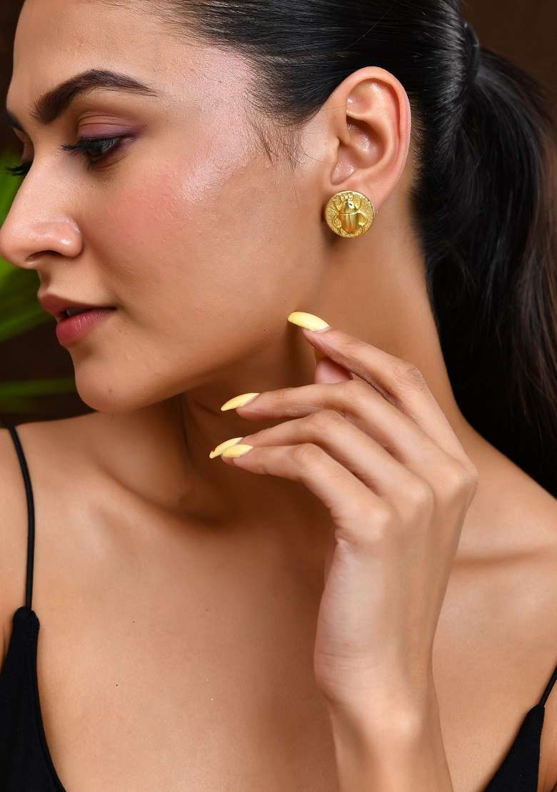 18K Gold Plated Designer Small Stud Earrings - Indya