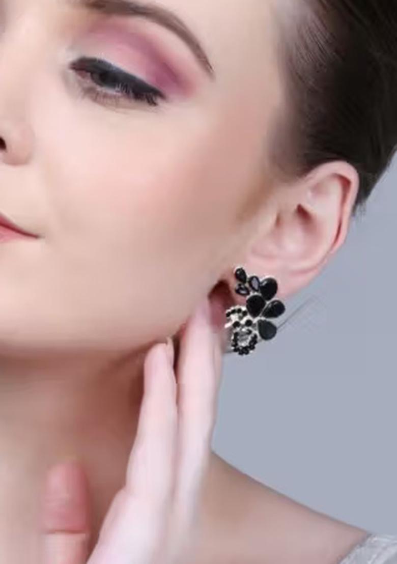 Black Peacock Kundan Statement Earrings For Women