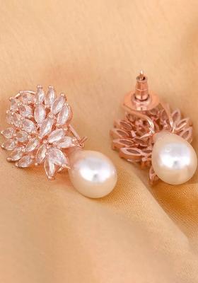 Rose Gold Finish Stud Earrings For Women